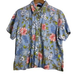 Vintage Erika Floral Linen Blend‎ Button Up Blouse